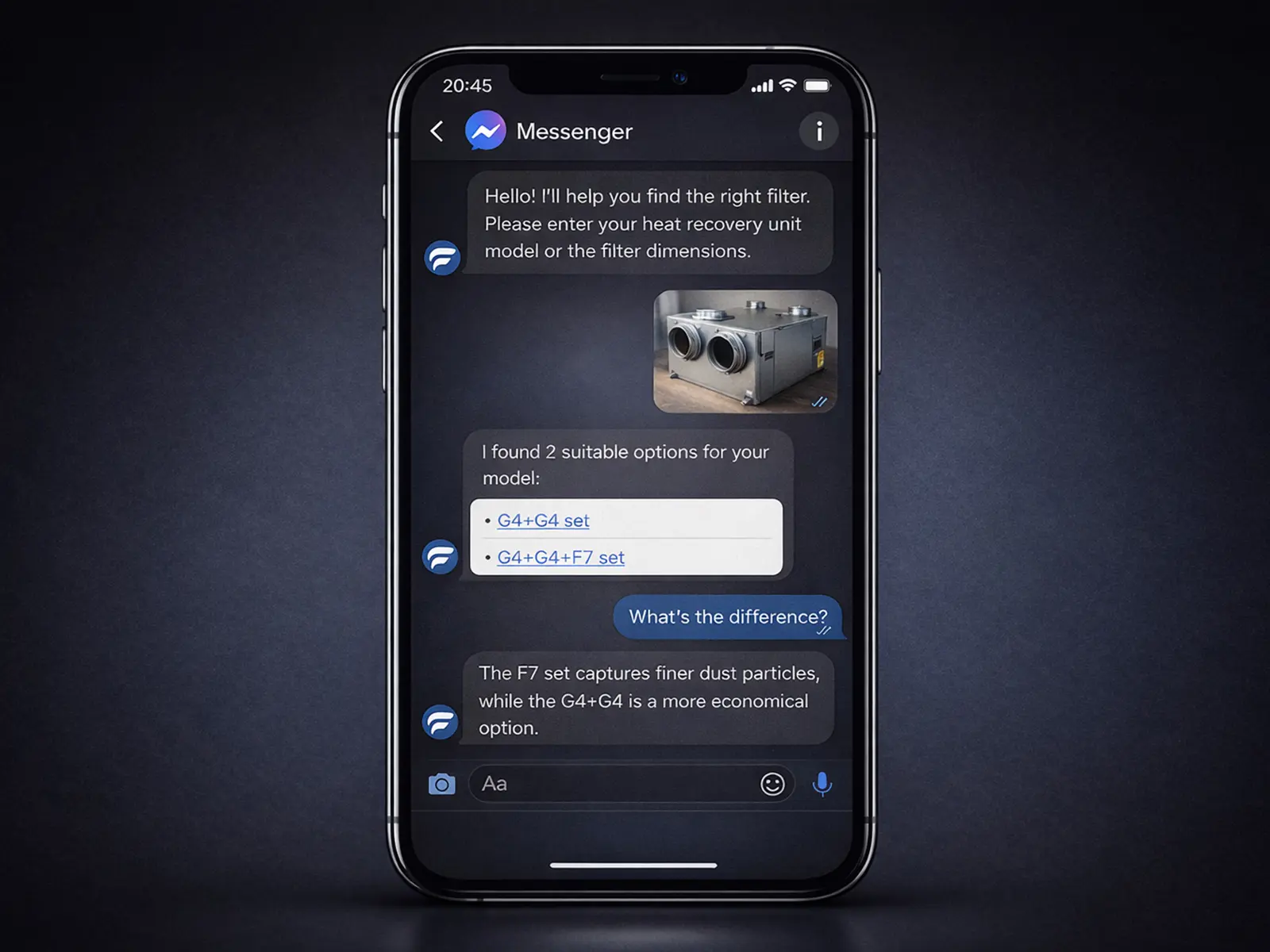 Chatbot conversation on Messenger
